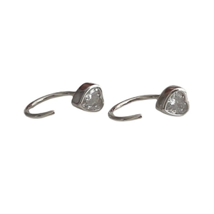 Boucles d'oreilles cœur en argent S925 en forme de C avec zircons cubiques scintillants