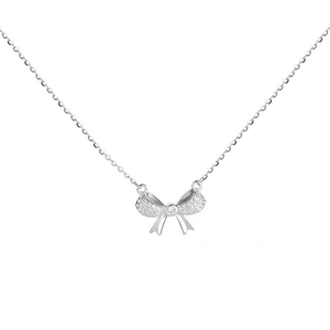 Elegante collana in argento sterling S925 con ciondolo a fiocco scintillante e zirconi