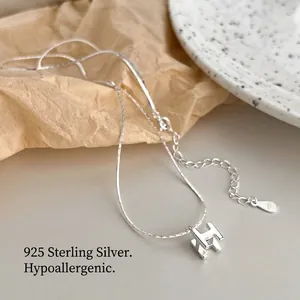 Collier en argent sterling S925 avec pendentif lettre H 3D et finition polie chic