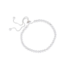 Polished S925 sterling silver bead bracelet with adjustable drawstring closure for women