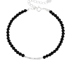 S925 sterling silver beaded bracelet with black onyx and irregular silver spacers