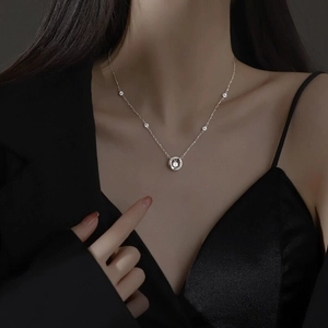 S925 sterling silver Mobius necklace with sparkling round zircon pendant for women