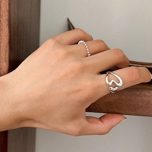 925 Sterling Silver Minimalist Hollow Out Heart Open Ring For Women Adjustable Dainty Finger Ring Fashion Jewelry Gift