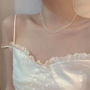 Three-layer S925 sterling silver beaded choker necklace for a minimalist layered look