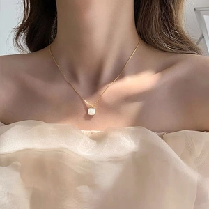 Elegant S925 silver gold-plated necklace with a square white shell pendant for women