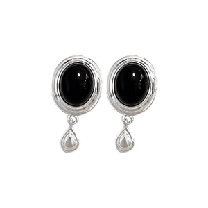 Boucles d'oreilles pendantes en argent S925 avec onyx noir ovale pour femme vintage