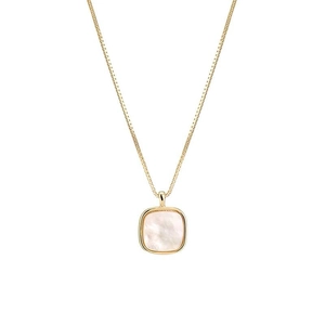 Elegant S925 sterling silver necklace with a cushion-cut white shell pendant in gold