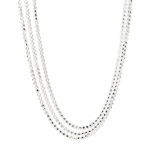 Elegant S925 sterling silver triple-layered bead necklace with shiny metallic finish