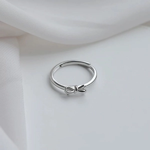 Elegant S925 sterling silver bow knot ring for women with minimalist open adjustable design