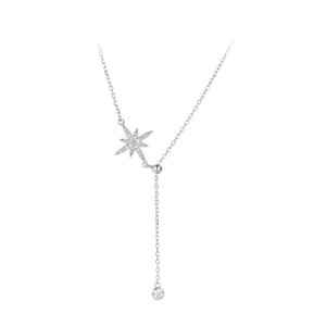 S925 sterling silver star necklace featuring Y-shape pendant with pavé zircon stones