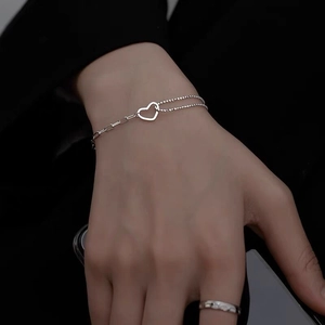 Elegant S925 sterling silver hollow heart bracelet and ring set for women
