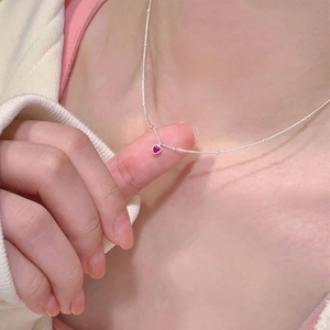 Collier Pendentif Petit Cœur Rouge en Argent Sterling 925 pour Femme Bijoux de Chaîne de Clavicule avec Strass Minimalistes