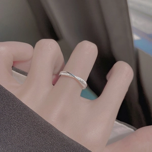 925 Sterling Silver Cross Ring For Women Adjustable Open Finger Ring With Pave Rhinestone Minimalist Fashion Jewelry Gift