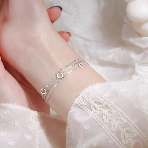 Elegant multi-layer S925 sterling silver chain bracelet with small circular charms