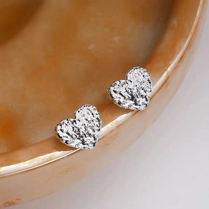 Elegant S925 sterling silver heart stud earrings with unique crushed foil texture finish