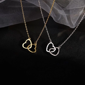 S925 sterling silver interlocking heart pendant necklace in gold and silver finishes