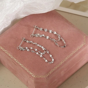 Boucles d'oreilles élégantes en argent S925 double couche avec chaîne à lèvres scintillante
