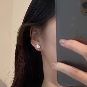 Minimalist S925 sterling silver heart stud earrings with unique foil texture finish
