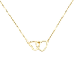 Minimalist S925 sterling silver necklace featuring interlocking double heart charms in gold