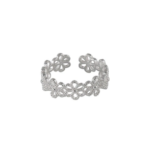 Elegant S925 sterling silver hollow flower open ring with beaded edge design
