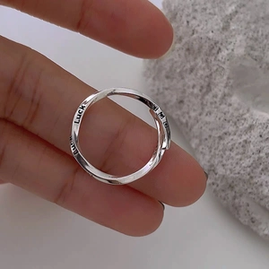 Minimalist S925 Sterling Silver Mobius Ring For Women Luck Letter Engraved Adjustable Open Ring Fashion Jewelry Finger Ring Gift