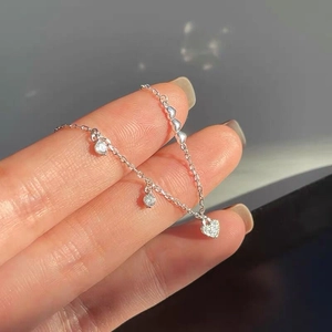 Elegant S925 sterling silver heart bracelet with sparkling pavé crystals for women