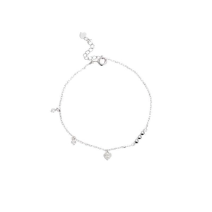 Elegant S925 sterling silver heart bracelet with sparkling zircon stones and adjustable chain