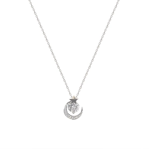 Elegant S925 sterling silver star and moon necklace with sparkling pave crescent pendant