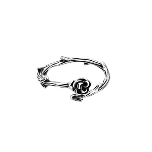 Vintage S925 sterling silver thorn rose ring with rustic floral design for women