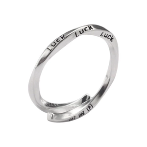 Minimalist S925 sterling silver Mobius twist ring with Luck engraving and open design
