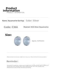 Detailed view of oval aquamarine stud earrings in S925 silver with 10.8*8.4mm dimensions