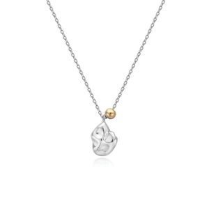 Minimalist S925 sterling silver necklace with irregular meteorite pendant and gold bead