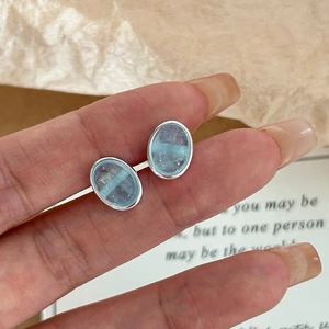925 Sterling Silver Oval Aquamarine Stud Earrings Minimalist Elegant Blue Gemstone Earrings For Women Fashion Jewelry Gift