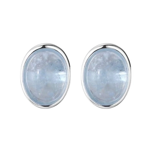 Minimalist S925 sterling silver oval aquamarine stud earrings with polished silver frames