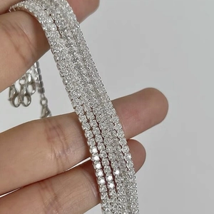 Sparkling S925 sterling silver four-row tennis bracelet with clear zircon stones for women