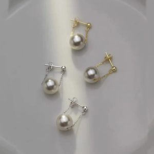 Elegant Round Artificial Pearl Chain Earrings With 925 Sterling Silver Earring Post Simple Fashion Geometric Stud Jewelry For Women