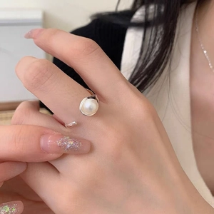 Elegant S925 Sterling Silver Freshwater Pearl Ring For Women Adjustable Open Design Vintage French Style Fine Jewelry Gift