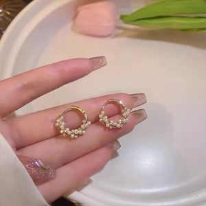 Artificial Pearl Hoop Earrings For Women With 925 Sterling Silver Earring Post Twisted French Retro Style Light Luxury Jewelry
