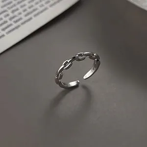 Minimalist S925 sterling silver chain ring with adjustable open band for women