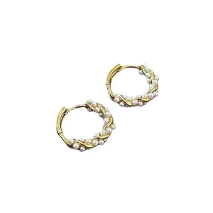 Elegant gold twisted S925 silver pearl stud earrings for women with high-end texture