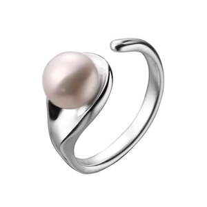 Elegant S925 sterling silver open ring featuring a soft pink freshwater pearl centerpiece