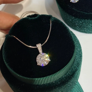 925 Sterling Silver Round Brilliant Zircon Pendant Necklace Minimalist Snake Chain Choker Elegant Jewelry For Women Daily