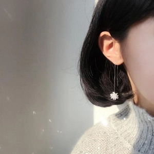 Elegant S925 sterling silver tassel earrings with crystal flower charms for women