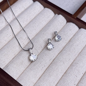 Sparkling S925 sterling silver necklace and stud earrings set with round zirconia