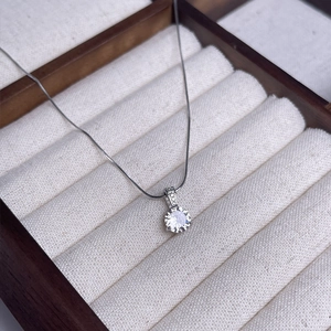Minimalist S925 sterling silver necklace with sparkling round diamond solitaire pendant