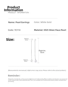 Détail des boucles d'oreilles traversantes en argent S925 avec perles d'imitation