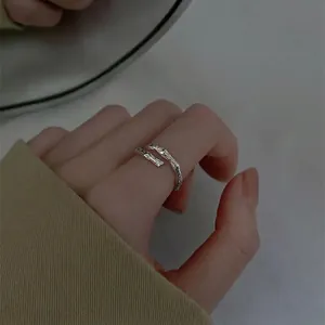 Minimalist S925 sterling silver open ring with unique bamboo fold texture for women
