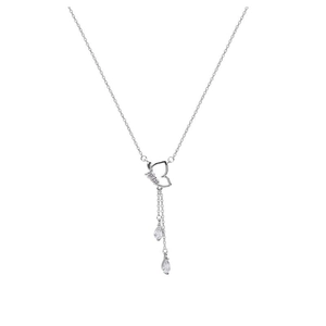 Collier en argent 925 avec papillon, pendentif cœur et pierres en forme de goutte