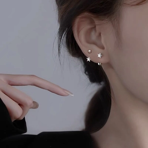 S925 Sterling Silver Star Stud Earrings With Zirconia Minimalist Screw Back Ear Bone Nails For Women Elegant Fashion Jewelry