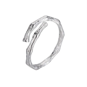 Minimalist S925 sterling silver open ring featuring an organic bamboo joint design